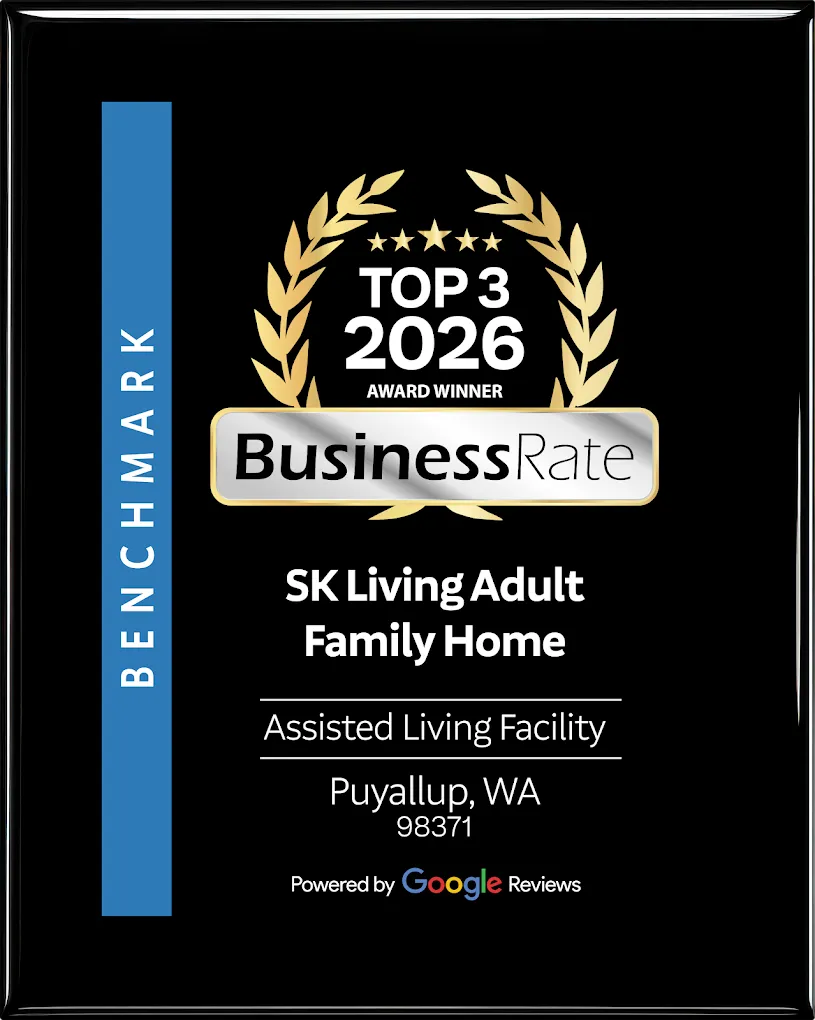 BusinessRate Top 3 2026 award plaque for SK Living Adult Family Home